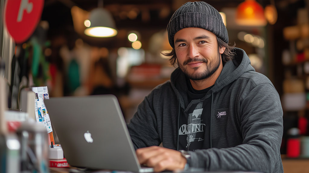 A small business owner in NZ checks his online store
