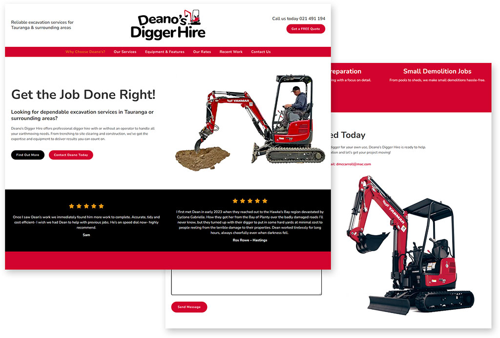 Deano's Digger Hire was designed and built using WordPress and Elementor Pro.