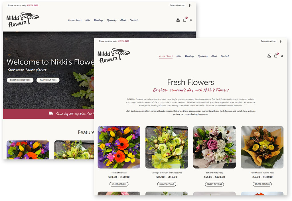 Nikki's Flowers Taupo required a WordPress/Woocommerce website to sell their flowers online.